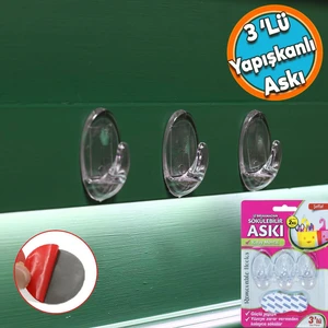 Banyo Lavabo Mutfak Askılık Şeffaf Plastik Sağlam Asma Iz Bırakmayan Yapışkanlı Askı 3 Adetli Set