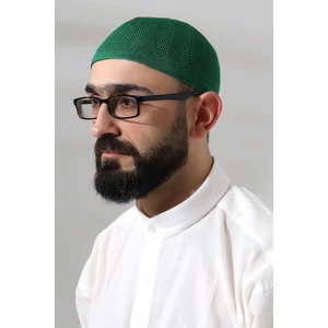 Yeşil Safir Dantel Detaylı Örme Namaz Takkesi
