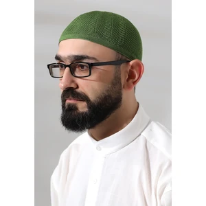 Fıstık Yeşili Safir Dantel Detaylı Örme Namaz Takkesi