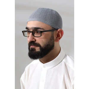 Gri Safir Dantel Detaylı Örme Namaz Takkesi