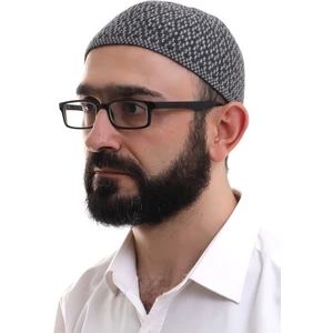 Açık Gri Kışlık Orlon Namaz Takkesi Baklava Desenli Takke