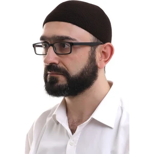 Kahverengi Kışlık Nokta Desenli Orlon Namaz Takkesi