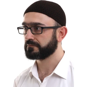 Koyu Kahverengi Kışlık Orlon Namaz Takkesi Baklava Desenli Takke
