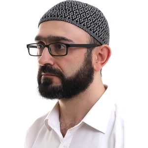 Gri Orlon Kışlık Namaz Takkesi Baklava Desenli Takke