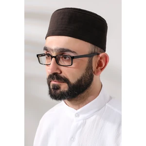 Kahverengi Kapitone Desenli Kadife Kalıp Namaz Takkesi