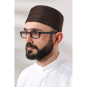 Kahverengi Petek Kareli Kadife Kalıp Namaz Takkesi