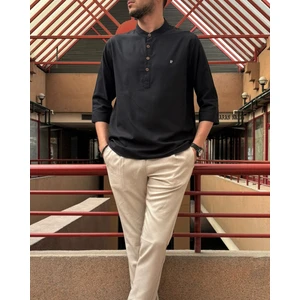 Erkek, Regular Fit, Hakim Yaka, Pamuklu, Keten Görünümlü Gömlek 24INPG07