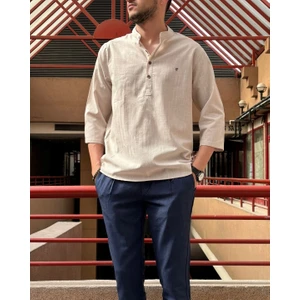 Erkek, Regular Fit, Hakim Yaka, Pamuklu, Keten Görünümlü Gömlek 24INPG07