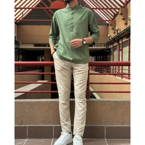 Erkek, Regular Fit, Hakim Yaka, Pamuklu, Keten Görünümlü Gömlek 24INPG07