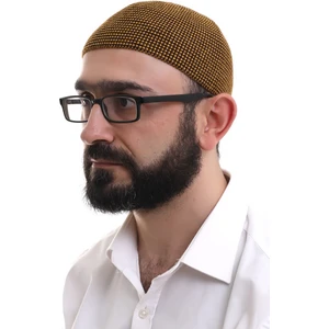 Hardal Kışlık Nokta Desenli Orlon Namaz Takkesi
