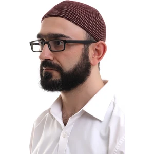 Bordo Kışlık Nokta Desenli Orlon Namaz Takkesi
