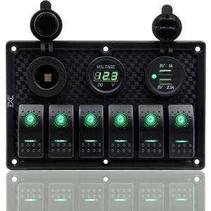 Switch Panel 6'lı Voltmetre +Çakmaklık+ USB Yeşil