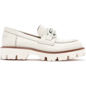 Kadın Krem Deri Maskülen Loafer