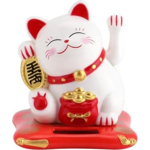 Dünyadan Hediyeler Maneki Neko El Sallayan Şans Kedisi Beyaz Solar Güneş Enerjili 7.5 cm
