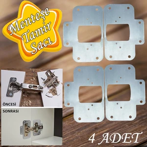 Dolap Kapak Taş Menteşe Tamir Sacı Pratik Onarım Kiti Krom Metal Yuva Tablası 6.5 x 9 cm (4 Adet)