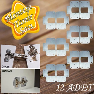 Dolap Kapak Taş Menteşe Tamir Sacı Pratik Onarım Kiti Krom Metal Yuva Tablası 6.5 x 9 cm (12 Adet)