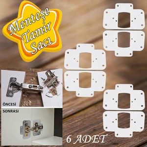 Dolap Kapak Taş Menteşe Tamir Sacı Pratik Onarım Kiti Beyaz Metal Yuva Tablası 6.5 x 9 cm (6 Det)