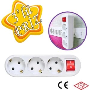 Anahtarlı 3 Lü Topraklı Çoklu Grup Priz Çoğaltma Üçlü Fiş Piriz
