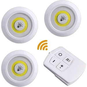 Uzaktan Kumandalı 3 Lü Spot LED Lamba Kablosuz Pilli Işıldak LED Aydınlatma Tezgah Altı Aydınlatma