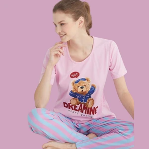 Newaa Butik Ayıcıklı Pamuklu Kısa Kollu Pijama Takım