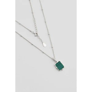 So CHIC Malahit Işığı 18 Ayar Beyaz Altın Kaplama 47 cm Gümüş Minimal Kolye