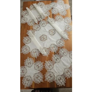 Zesa Home Keten Gardenya Üzerine Ağar Güpürlü Lüx Salon Takımı 5 Parça