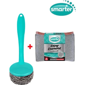 SMARTER Shıny Dıamond Bulaşık Sünger 2 Li + Saplı Ovma Teli Inox