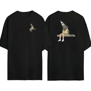The Wert  Kafasına Duba Geçirmiş  Adam Ön Arka Baskılı Sıyah Oversize T-Shirt