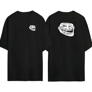 The Wert  Internet Trol Trollface Rage Komik Ön Arka Baskılı Sıyah Oversize T-Shirt