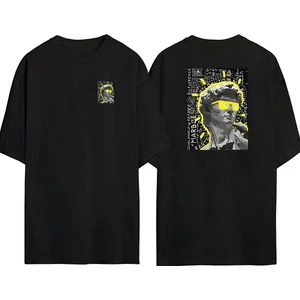 The Wert  Davut Heykeli Ön Arka Baskılı Sıyah Oversize T-Shirt