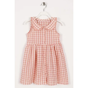 Bebe Yaka Sıfır Kol Dugmelı Bebe Yaka Pudra Renk Kız Çocuk Elbıse