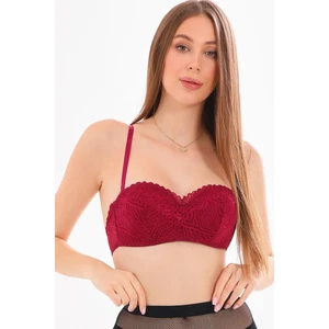 NurPeri İç Giyim Kadın Bordo Toparlayıcı Desteksiz Dantelli Lotus Model Sütyen