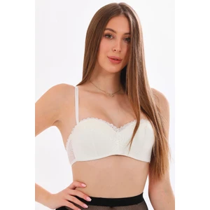 NurPeri İç Giyim Kadın Ekru Toparlayıcı Desteksiz Dantelli Lotus Model Sütyen