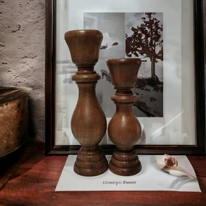 Vera Hediyelik Eşya 2'li Wooden Ceviz Ahşap Torna Şamdan Mumluk Dekoratif Özel Kayın Ağacı 3301000000774