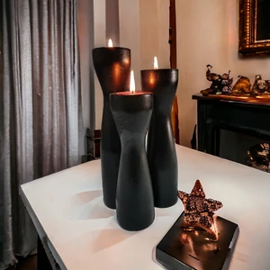 Vera Hediyelik Eşya 3'lü Tealight Siyah Ahşap Torna Şamdan Mumluk Dekoratif Özel Kayın Ağacı 3301000000780
