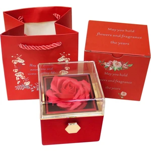 Gül Yüzük Kutusu 360 ° Döner Kadife Takı Ebedi Gül Kutusu, Kırmızı (Yurt Dışından)