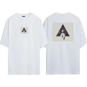 The Wert Unisex Collage, Hand Ön Arka Baskılı Beyaz Oversize T-Shirt