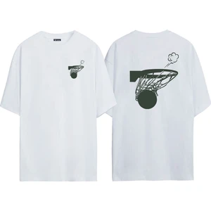 The Wert Unisex Basket, Swish Ön Arka Baskılı Beyaz Oversize T-Shirt