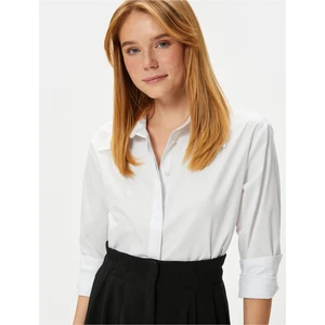 4Sak60227Pw 000 Beyaz Kadın Dokuma Uzun Kollu Gömlek