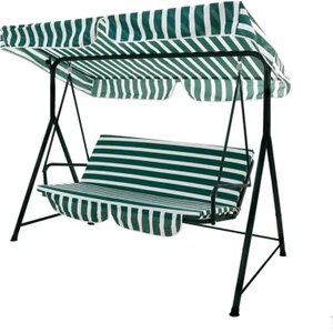 Bahçe Salıncağı 3 Kişilik Gölgelikli Konforlu Yeşil Çizgili Model