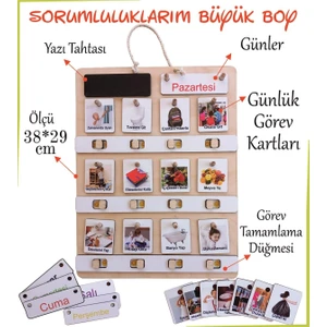 Montessori Büyük Boy Sorumluluk Alma Beceri ve Görev Tablosu Günlük Rutinim