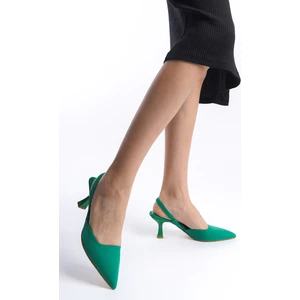 MBLNR703-Y Kadın Arkası Açık Sivri Burun Saten Yeşil Stiletto & Topuklu Ayakkabı