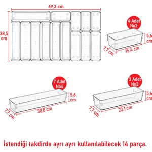 Color House 14'lü Set Modüler Kaşıklık Çekmece Içi Düzenleyici Şeffaf Kepçelik Modüler Clear Organizer