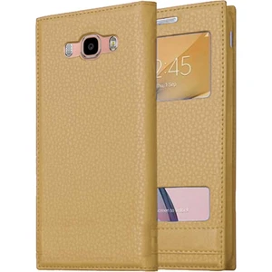 Smart Tech Samsung Galaxy J5 2016 Pencereli Kapaklı Magnum Kılıf - Altın