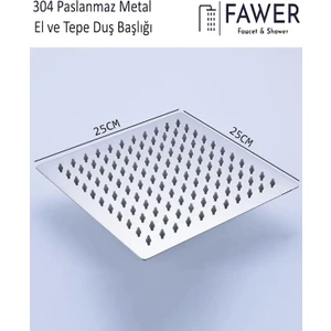 Tepe Duş Başlığı Kare 25X25 Paslanmaz Çelik