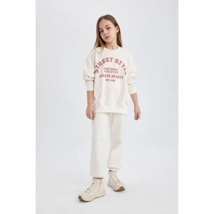 Kız Çocuk 2'li Takım Bisiklet Yaka Baskılı Sweatshirt Eşofman Altı C0507A824SP