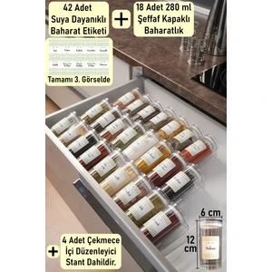 Color House Baharatlık Borosilikat (Cam) 18 Adet Kavanoz ve 4 Adet Baharatlık Düzenleyici Stoplu Pleksi Stant