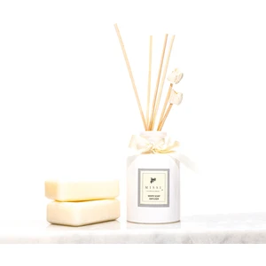 110 ml Ekru Şişe Bambu Çubuklu Beyaz Sabun Banyo Kokusu