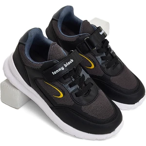 Tonny Black Çocuk Unisex Füme Siyah Faylon Taban Cırtlı Çocuk Ayakkabı