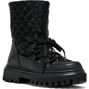 Tonny Black Çocuk Unisex Siyah Termo Taban Kapitone Dikişli Fermuar Detaylı Kar Botu